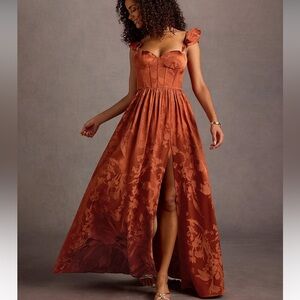 Azazie JIANNA RUST FLUTTER SLEEVES MAXI DRESS